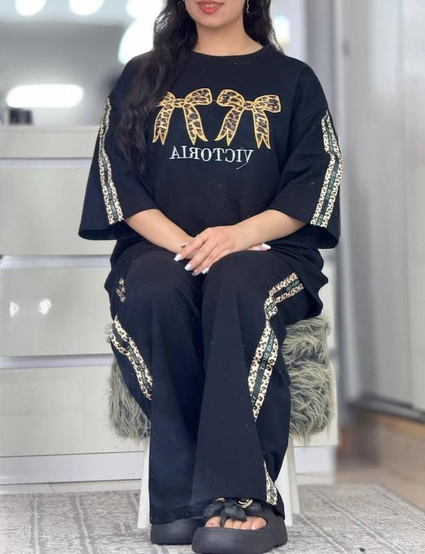 ست تیشرت و شلوار زنانه پاپیون چیلون ، ست تیشرت و شلوار بیرونی و خانگی و باشگاهی پاپیون پنبه درجه یک جدید و با کیفیت