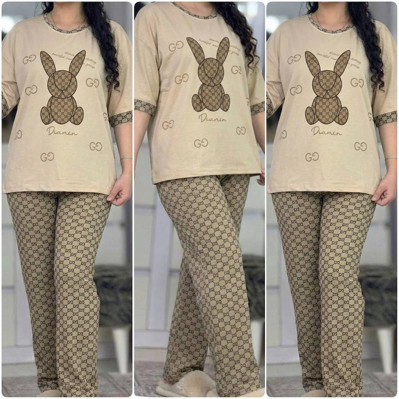ست تیشرت و شلوار خانگی و باشگاهی زنانه خرگوشی پنبه لاکرا درجه یک
