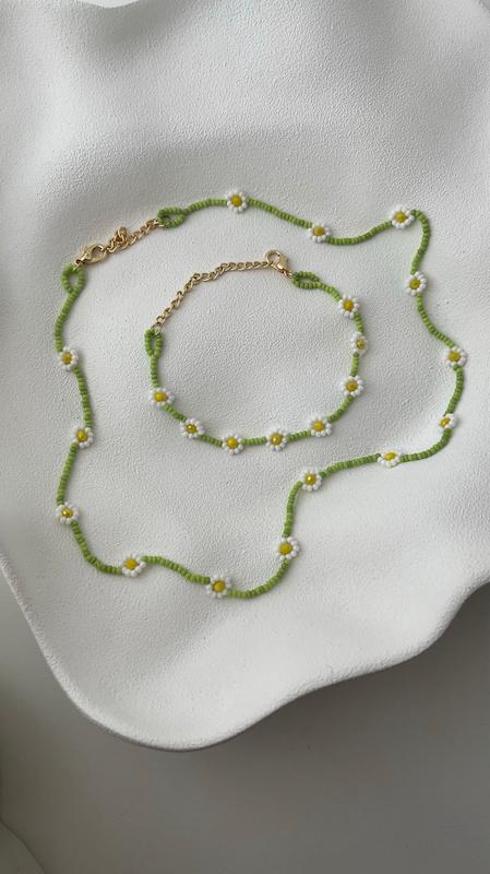 گردنبند و دستبند بابونه سبز