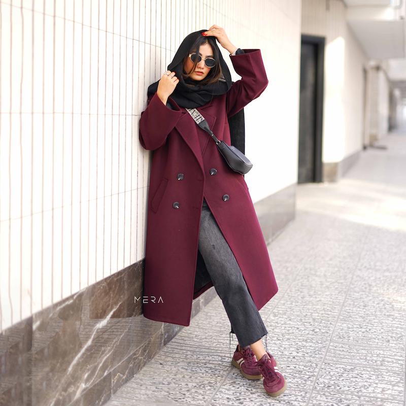 پالتو بلند فوتر زرشکی