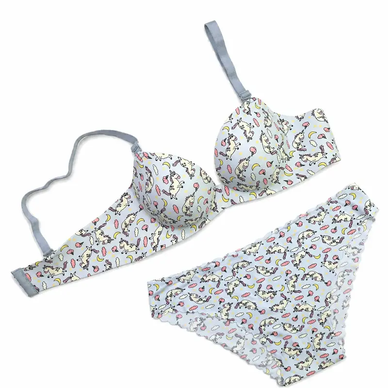 ست شورت سوتین اسفنجی لیزری آبی طرح یونیکورن فانتزی