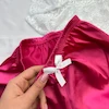 ست نیمتنه گیپوری و شلوارک ساتن سرخابی