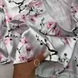 ست سه تکه ساتن زنانه طرح شکوفه گیلاس