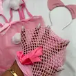 لباس خواب فانتزی صورتی سه‌تکه پوم‌پوم‌دار