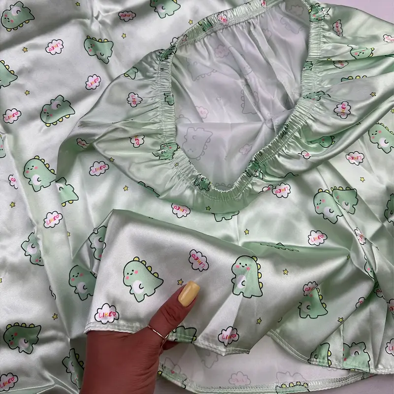 تاپ و شورتک ساتن بیگ سایز  طرح دایناسور