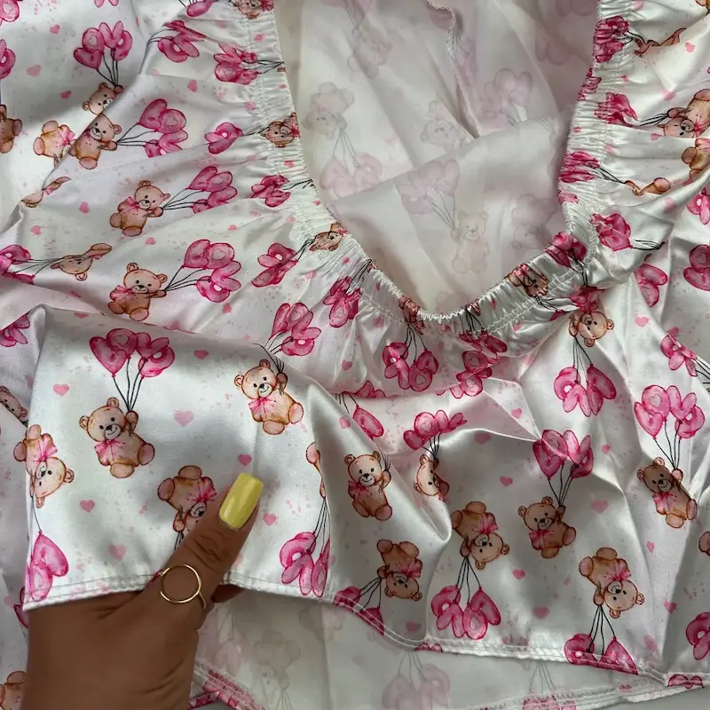 تاپ شورتک ساتن بیگ سایز  خرس گلدار