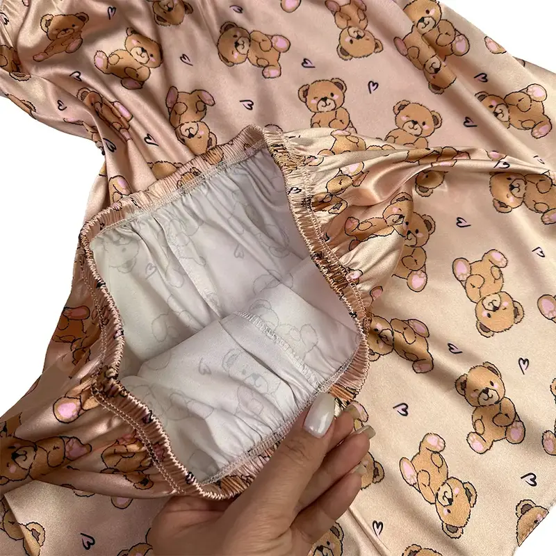 ست لباس خواب ساتن زنانه فانتزی طرح عروسک خرسی