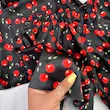 ست سه تکه ساتن زنانه مشکی طرح گیلاس