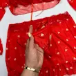 لباس خواب زنانه دو تکه توری قرمز 