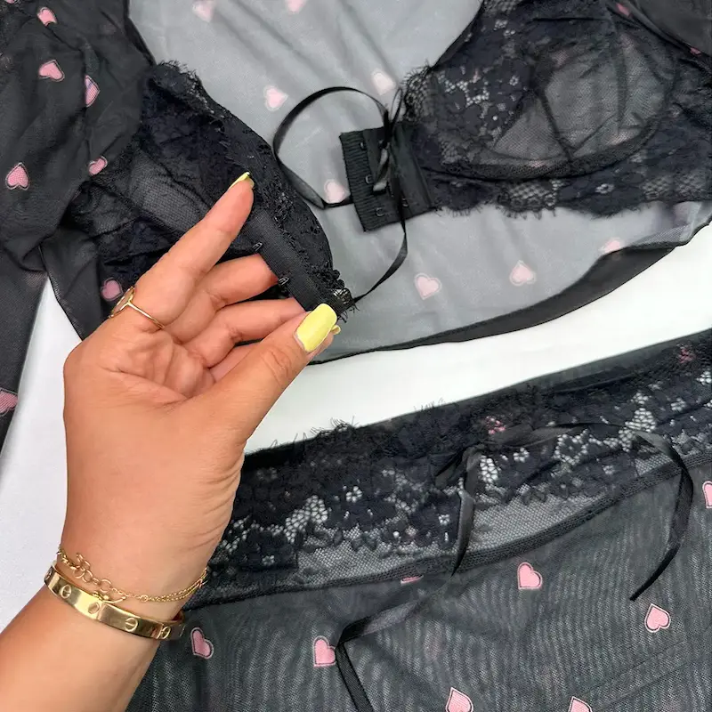 لباس خواب زنانه دو تکه توری مشکی