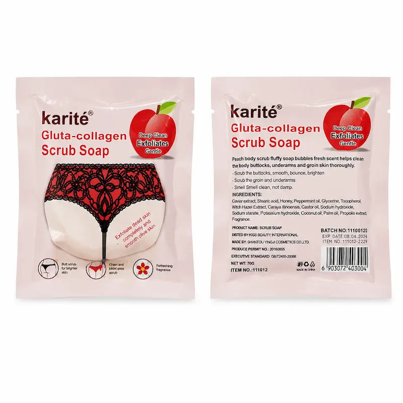 Karité، صابون اسکراب، گلوتا، کلاژن، لایه بردار، مراقبت پوست، رایحه هلو، صابون بدن