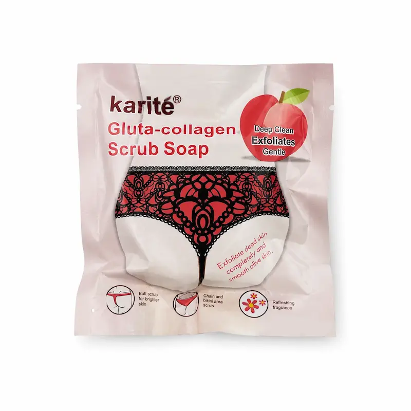 Karité، صابون اسکراب، گلوتا، کلاژن، لایه بردار، مراقبت پوست، رایحه هلو، صابون بدن