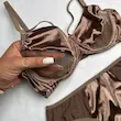 ست شورت و سوتین فنردار هارنس‌دار  قهوه‌ای