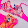 ست شورت و سوتین تور گاز آب‌رنگی صورتی فنردار