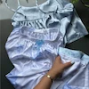 ست تاپ و شلوار ساتن زنانه طرح گل آبی
