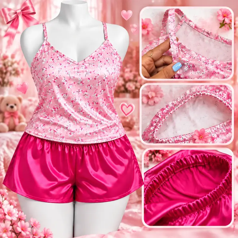 ست ساتن، تاپ و شلوارک، لباس راحتی زنانه