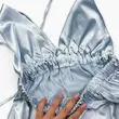 پیراهن ساتن زنانه آبی آسمانی پشت باز