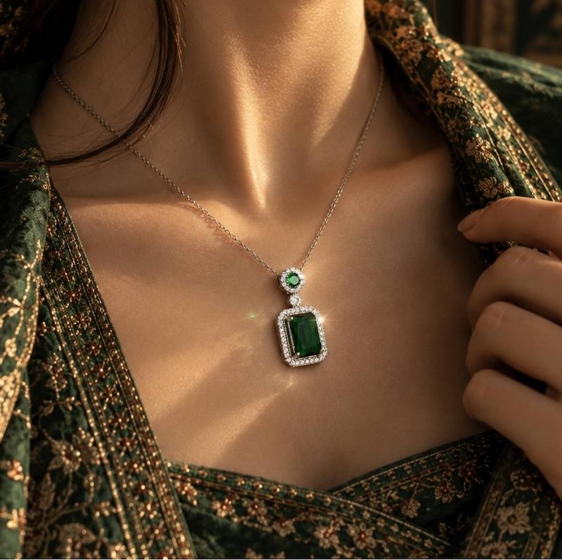 کالکشن گردنبند جواهری نگین سبز