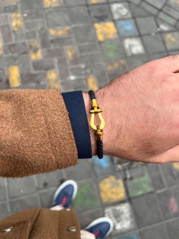 دستبند چرم و استیل امگا طرح فِرد