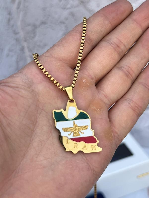 زنجیر و پلاک استیل طرح نقشه ایران کد 3