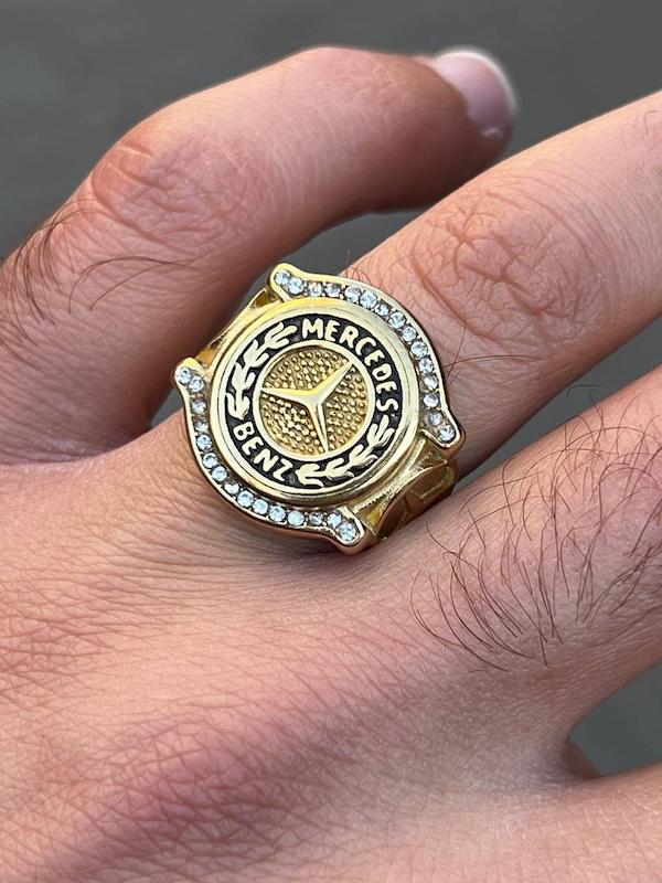 انگشتر استیل بنز نگین دار کپ طلا