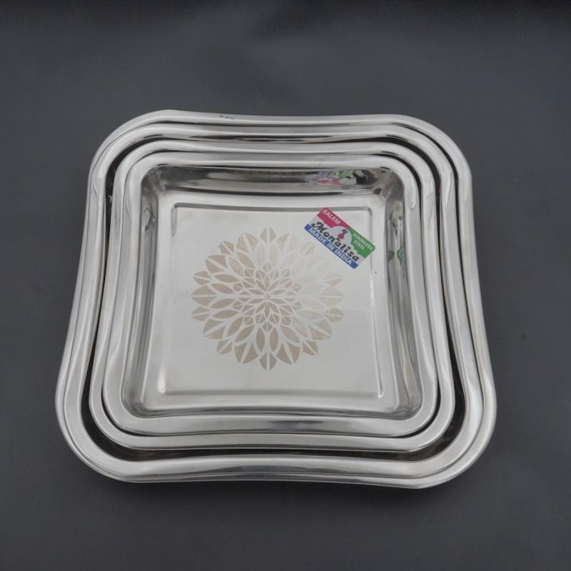 سینی مربع گلدار استیل