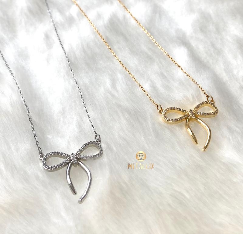 گردنبند پاپیونی نگینی بزرگ استیل