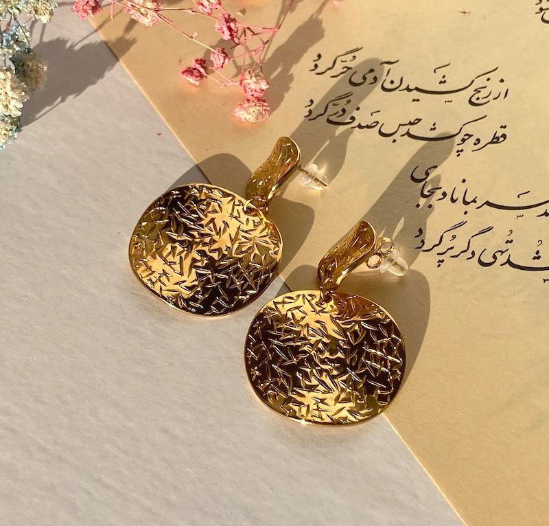 گوشواره آویز گرد  2 استیل