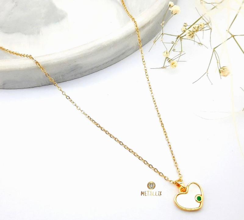 گردنبند قلبی نگین سبز استیل