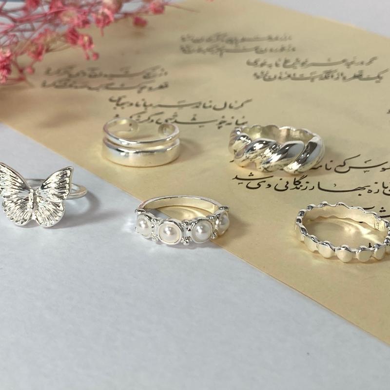 پک انگشتر 5 عددی نقره ای _ 2