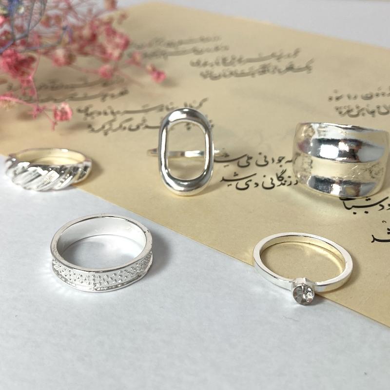 پک انگشتر 5 عددی نقره ای _ 3