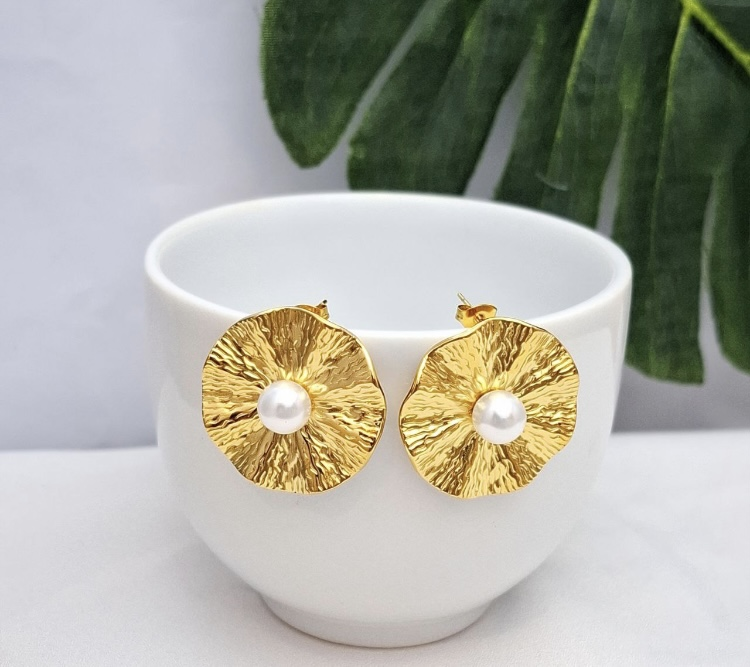 گوشواره دایره مروارید دار استیل