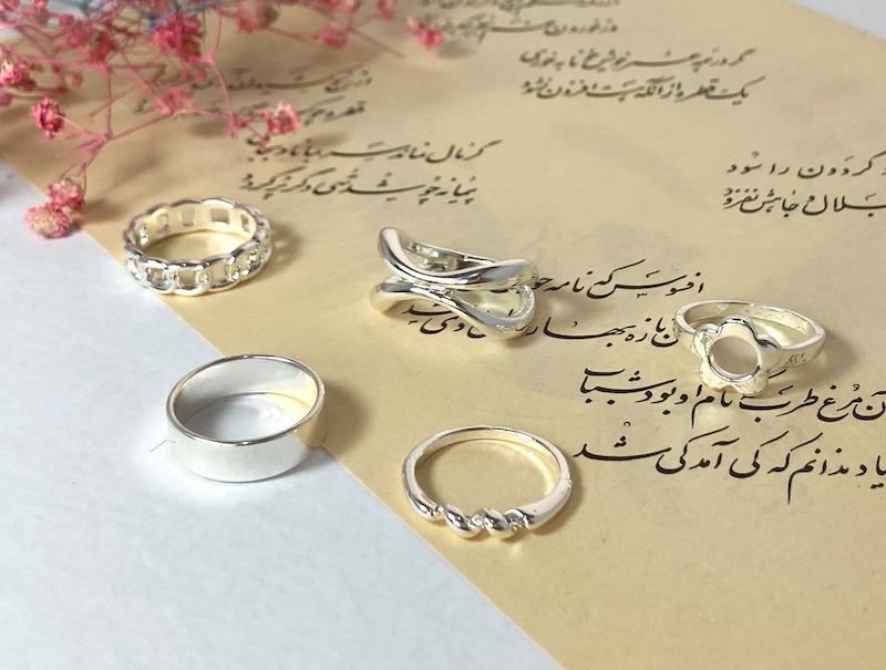 پک انگشتر 5 عددی نقره ای _ 5