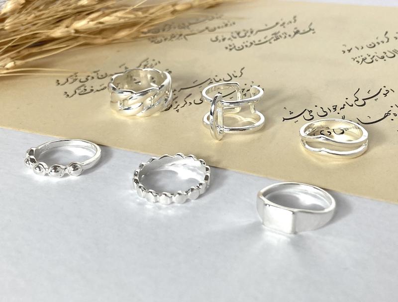 پک انگشتر 5 عددی نقره ای _ 7