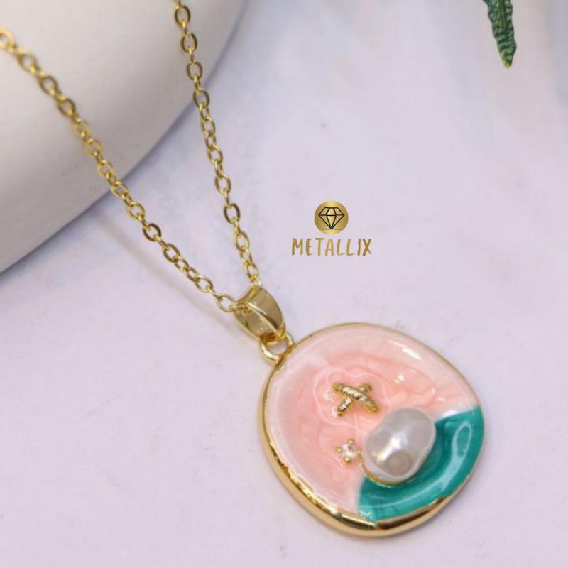 گردنبند میناکاری با صدف طبیعی،استیل