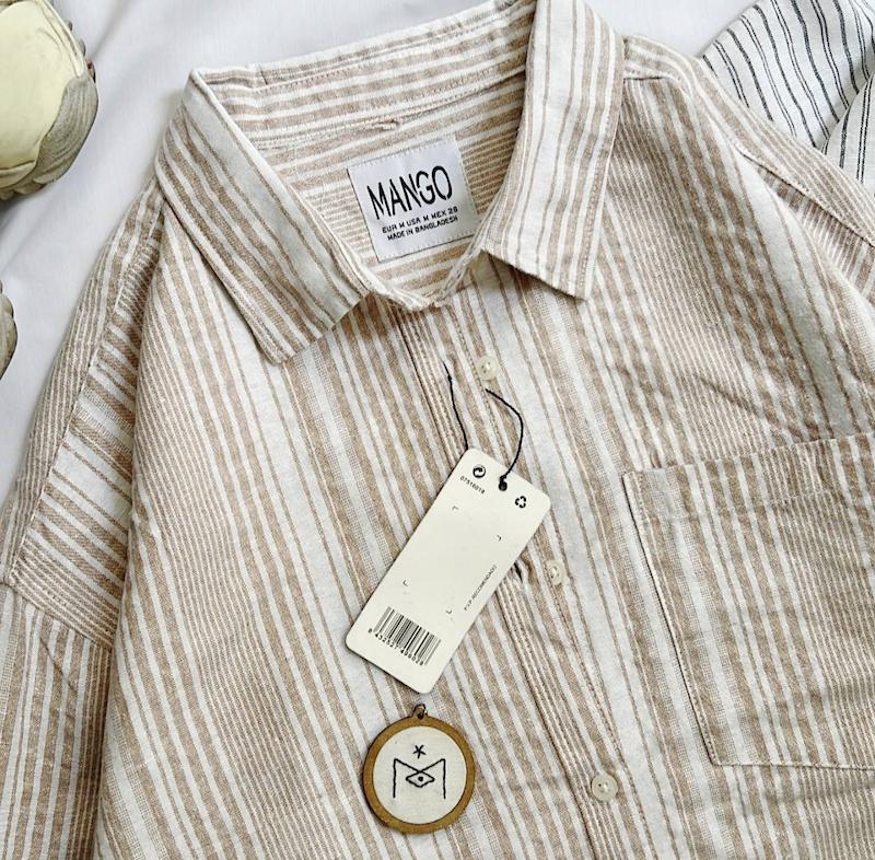 شومیز راه راه لینن کرم سفید mango