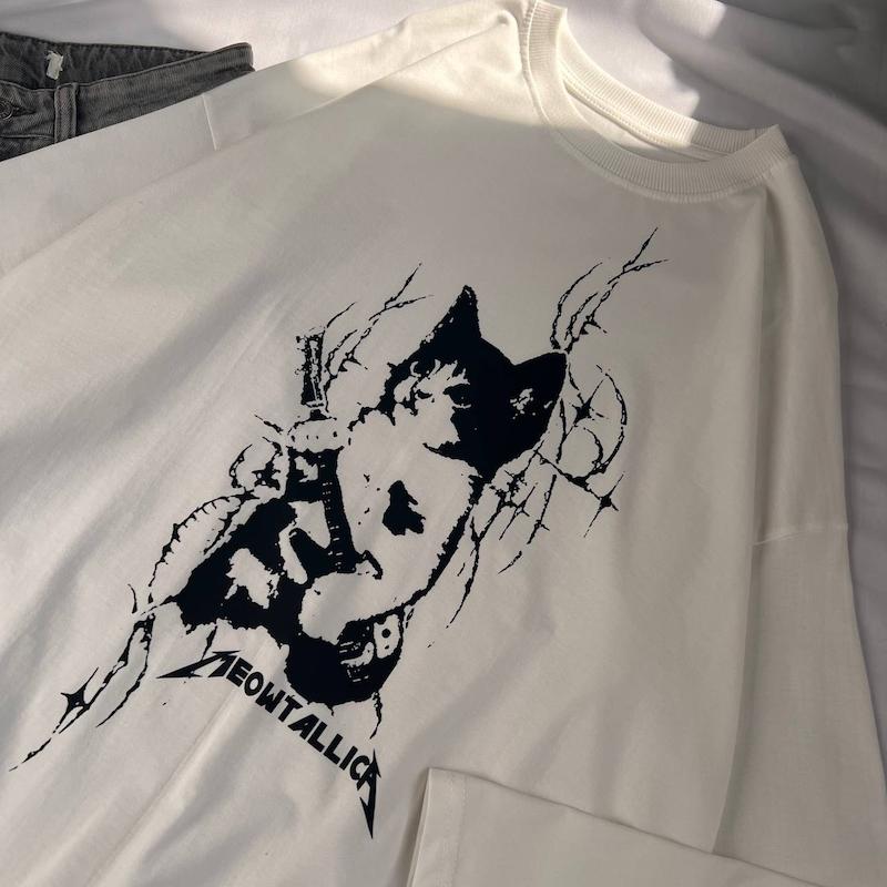 آستین بلند سفید Meowtallica🐈‍⬛🎸