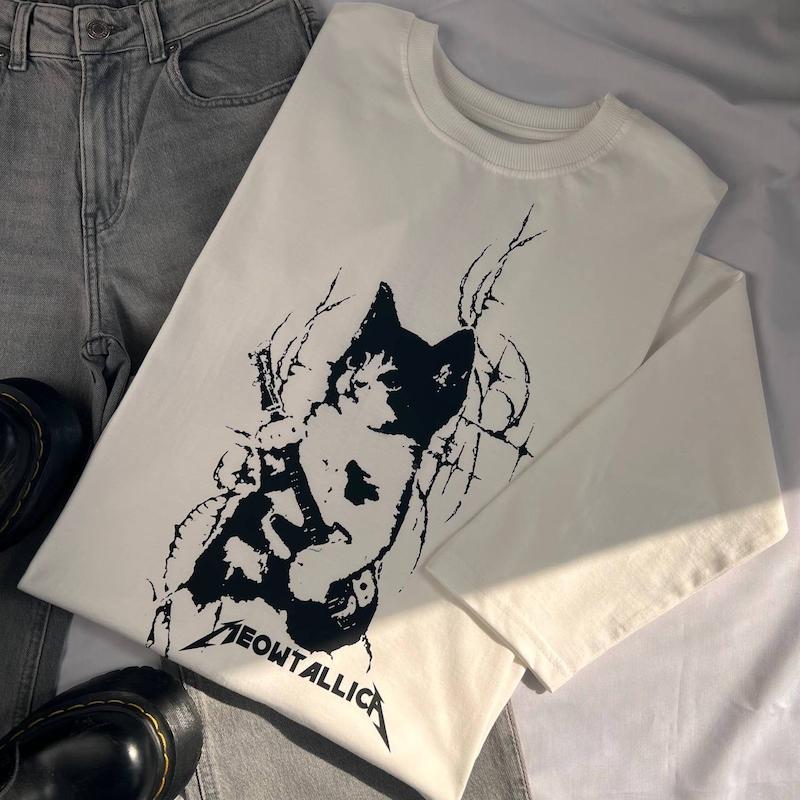 آستین بلند سفید Meowtallica🐈‍⬛🎸