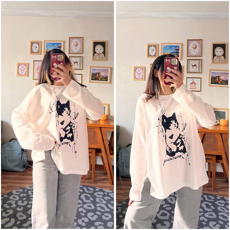 آستین بلند سفید Meowtallica🐈‍⬛🎸