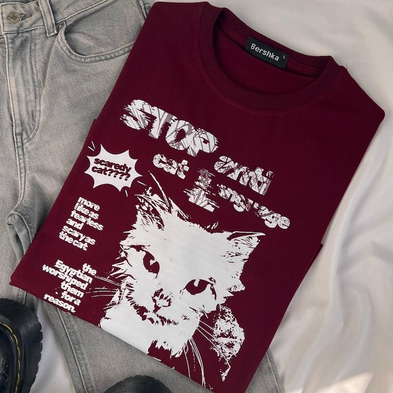 تیشرت باکسی چری گربه🐈‍⬛