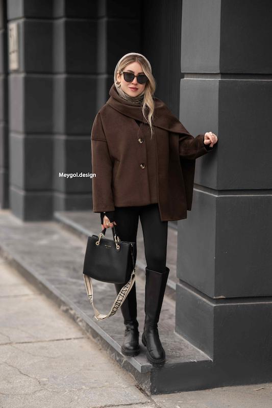 کت فوتر شالدار قهوه‌ای (ارسال فوری)