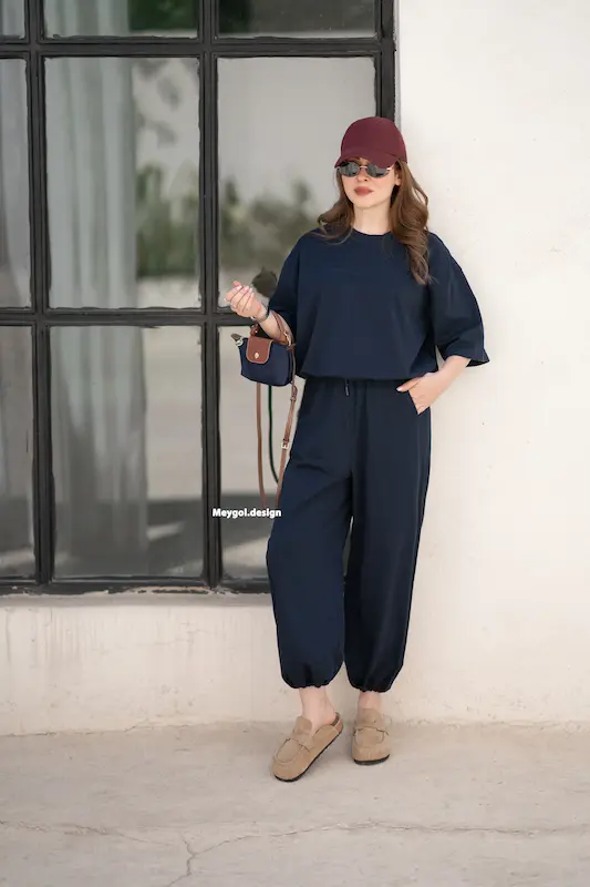 ست تیشرت و جاگر رافل سرمه‌ای (ارسال فوری)