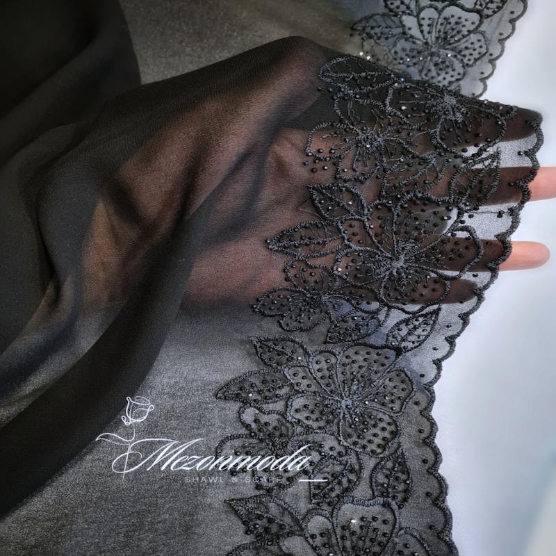 شال حریر گلدوزی نگیندار