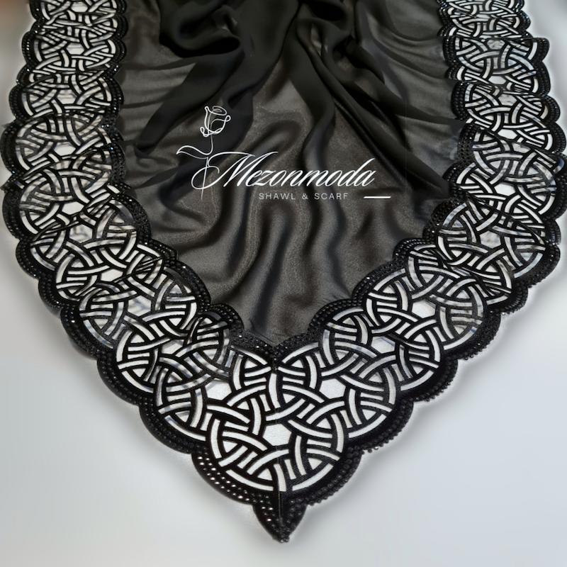 روسری مجلسی حریر حاشیه مخمل