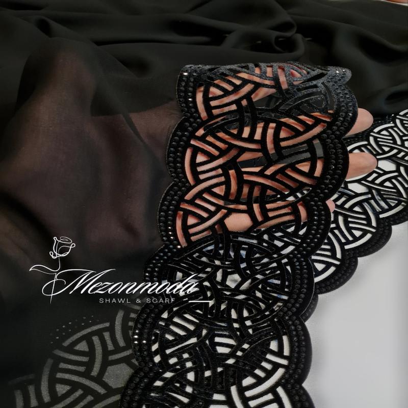 روسری مجلسی حریر حاشیه مخمل