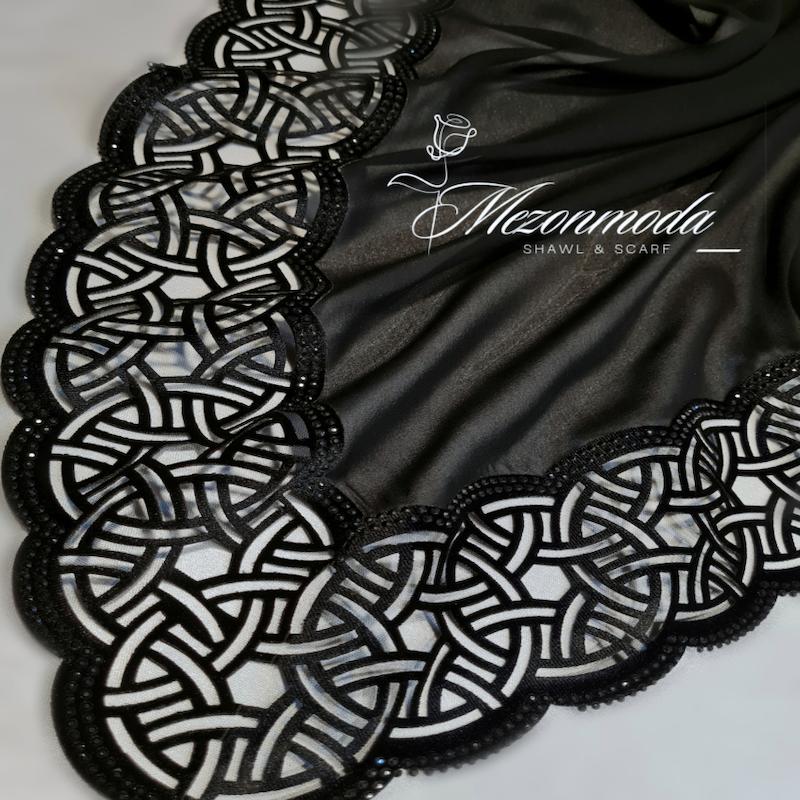 روسری مجلسی حریر حاشیه مخمل
