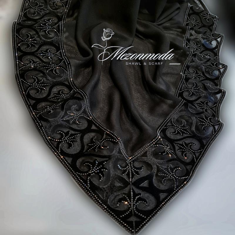 روسری مجلسی حریر حاشیه مخمل