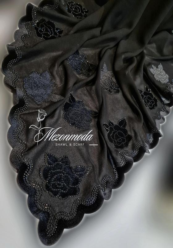 روسری مجلسی حریر گل مخمل