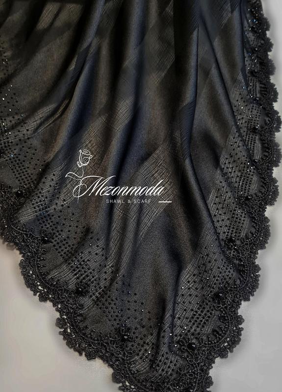 روسری حریر راهراه گلدوزی