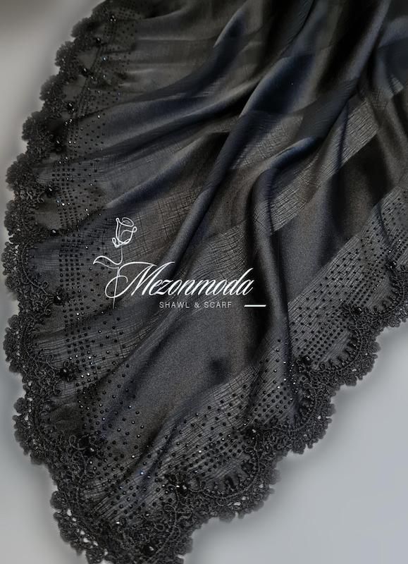 روسری حریر راهراه گلدوزی